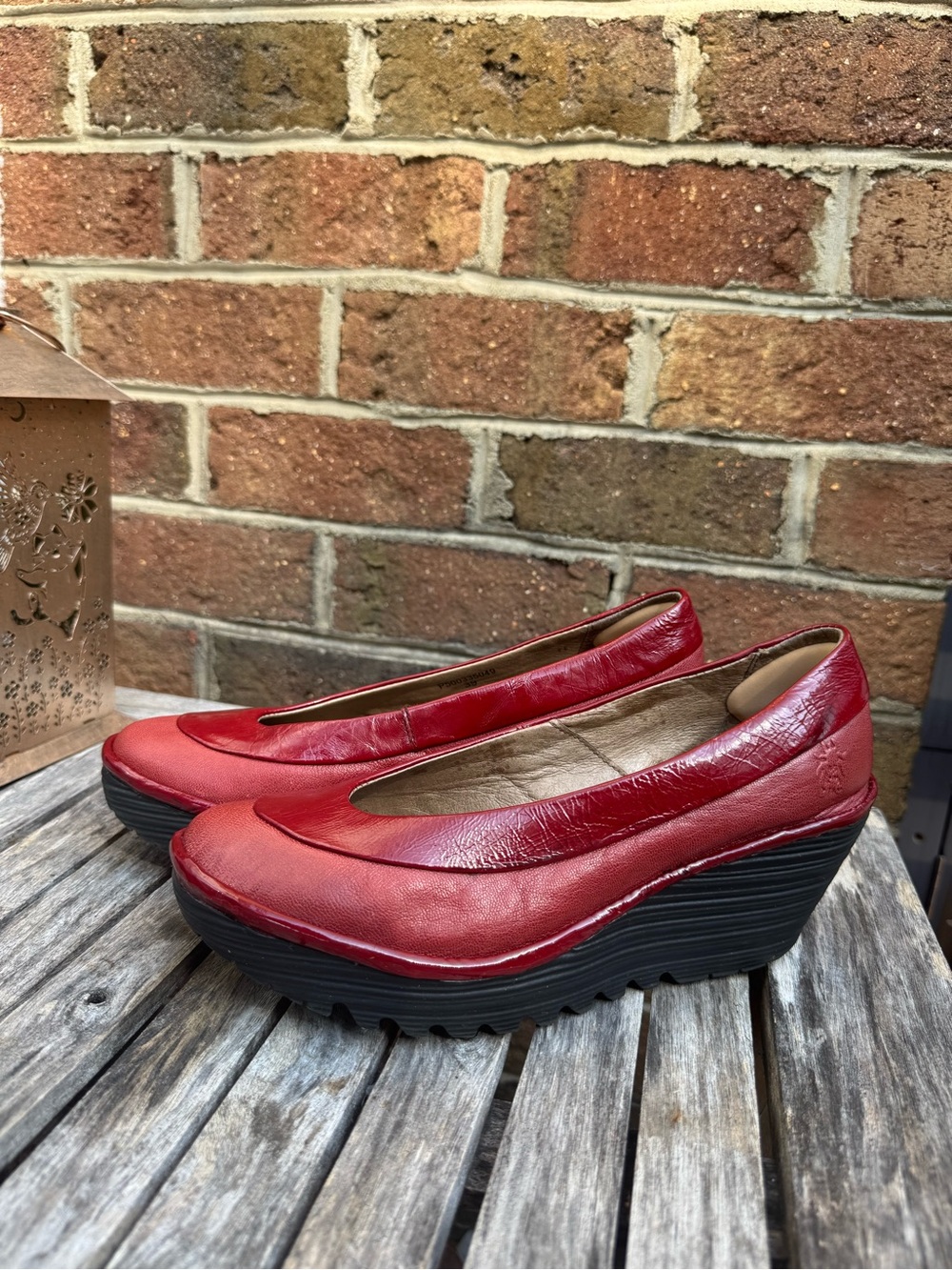 Fly London Yip Wedge Slip-On Red Patent Leather Platform Shoe EU 39 / US 8.5